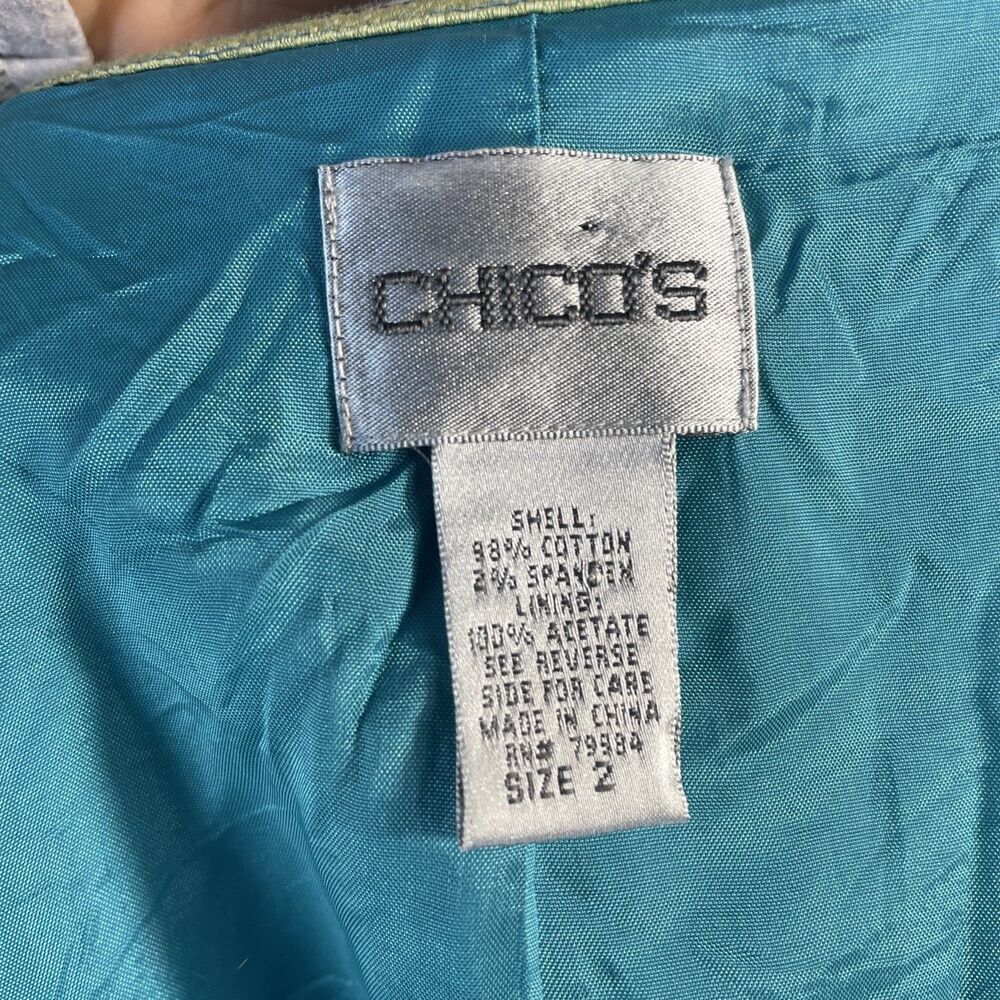 Chico's open front artsy colorful blazer size "2" blue 3/4 sleeve - Picture 9 of 9